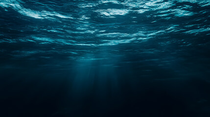 Dark Blue Ocean Surface Seen from Underwater: An underwater view of the ocean surface with a dark blue hue, capturing the depth and mystery of the sea.