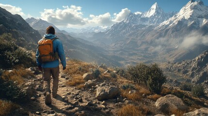 Hiker exploring majestic mountain landscape