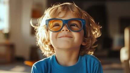 Little Boy Smiles in Blue Sunglasses