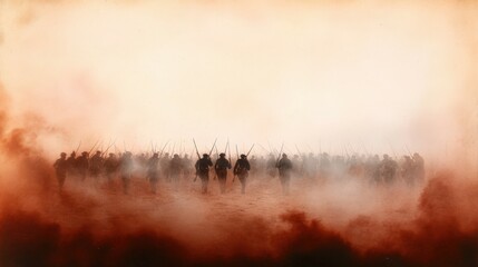 Fototapeta premium army soldiers marching through battlefield