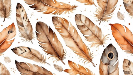 Rustic Watercolor Owl Feathers in Earthy Tones for Natural Decor