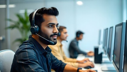 Indian man working at a call center in India