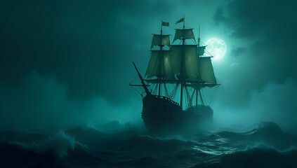 Fototapeta premium Spectral Sails in a Foggy Twilight