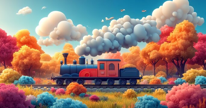 Vibrant Autumn Landscape with Thomas the Tank Engine