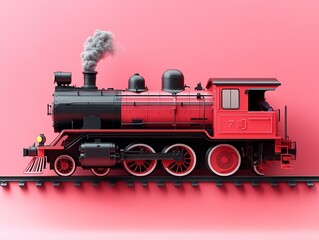 Obraz premium Red Train on Pink Platform