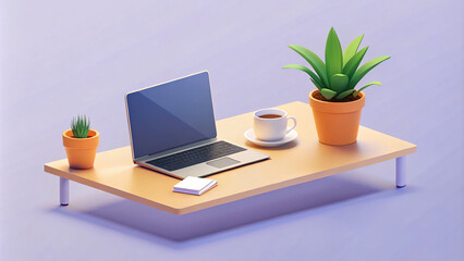Fototapeta premium minimalist relaxing workspace with a laptop coffee and plant