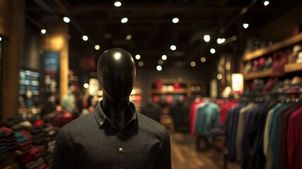 Mannequin in a clothing store with colorful lights