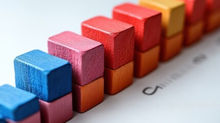 Obraz premium Colorful wooden blocks arranged in a gradient, showcasing a visual representation of growth or progress.