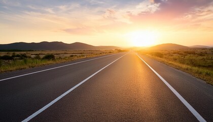 Naklejka premium sunset background highway long road stretches into the distance empty street on a beautiful afternoon