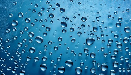 many water droplets fall in blue background water drops isolated over blue background