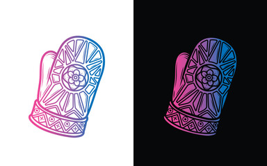 Winter mitten with a pattern and a flower. Original vector illustration in vintage style. T-shirt design.