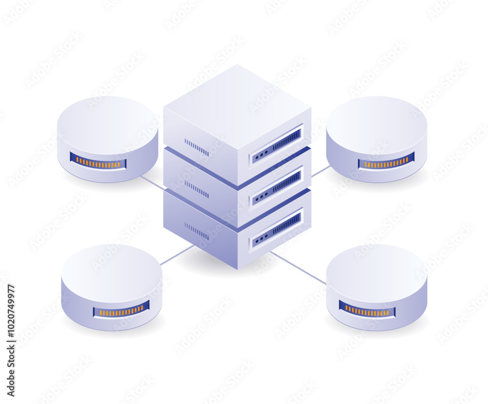 Fototapete database server network isometric illustration
