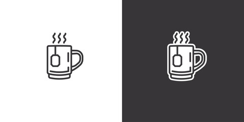 Hot tea in a mug on white and black background. Original vector illustration in vintage style.