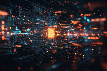 Fototapeta premium Dynamic digital landscape with vibrant lights and data flow