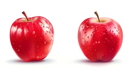 Red apple with water drops isolated on white background. Vector illustration.
