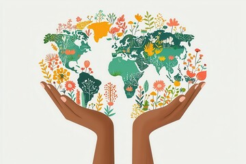 Global community united in collaboration, driven by equity, flat design illustration