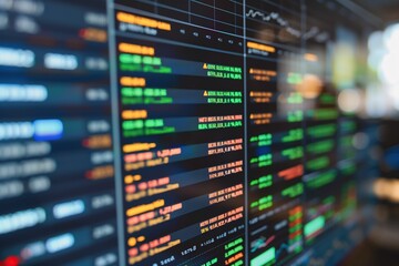 Naklejka premium Stock Market Data Display with Financial Graphs and Colorful Indicators
