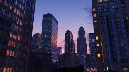 Downtown district at dusk.