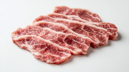 Fresh raw sliced pork meat on a white isolated background.