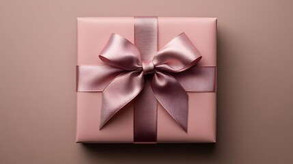 A pink gift box with a pastel rose ribbon bow in a minimalist design, softly lit against a clean background, showcasing elegant packaging and a feminine style for luxury gifting.