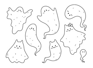 Set of Halloween ghosts. Vector illustration. Isolated objects on white background.