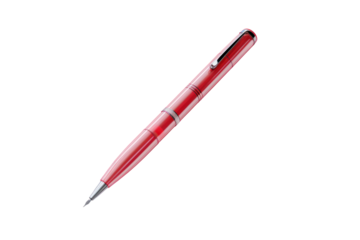 A modern retractable gel pen with a transparent body, standing upright with the cap off isolated on white background