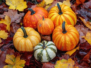 Autumn decorations with pumpkins and leaves for creative projects