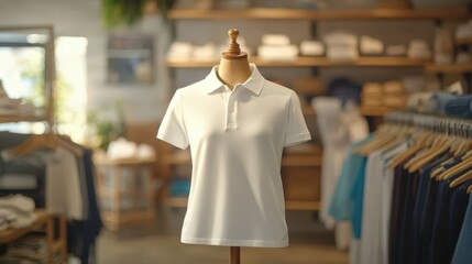 Fototapeta premium white polo shirt on display in clothing store
