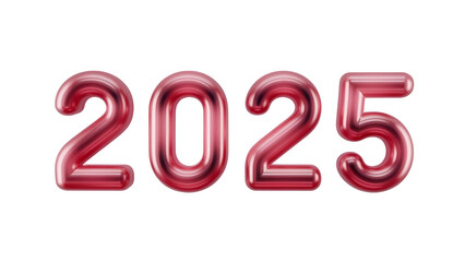 2025 number in red shiny 3d style isolated on transparent background, new year text