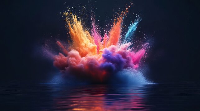 Colorful Chemical Reaction Explosion in Water