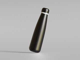 Realistic 3D illustration Rendering Aluminium Bottle black color on gray Background 