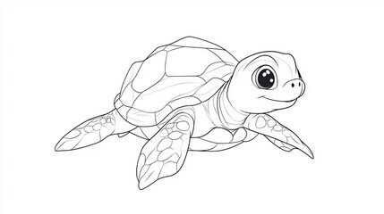 Fototapeta premium Cute Hand-Drawn Illustration of a Baby Sea Turtle. AI Generated