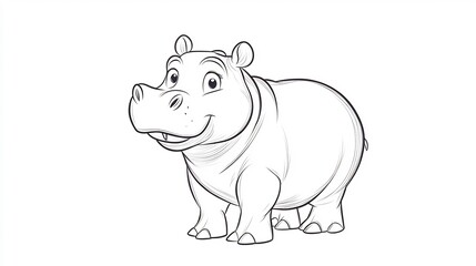 Obraz premium Smiling Hippopotamus Hand-Drawn Illustration. AI Generated