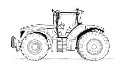 Obraz premium Line Drawing of a Modern Tractor on a Rural Road. AI Generated