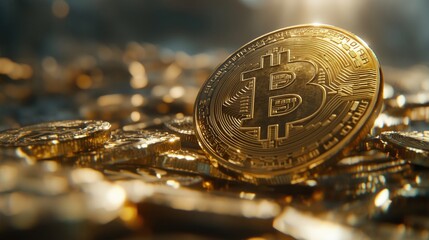 A Close Up View of Golden Cryptocurrency Coin with Background