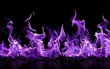 Purple fire flames isolated on black background. Abstract background for design