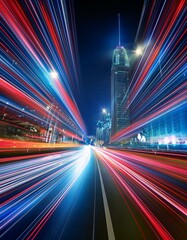 Fototapeta premium City lights streak by at night