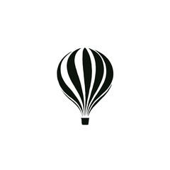 Naklejka premium Logo design, minimalist vector graphic of abstract art deco leaf shaped hot air balloon with black and white stripes, simple shapes, no shadows, white background