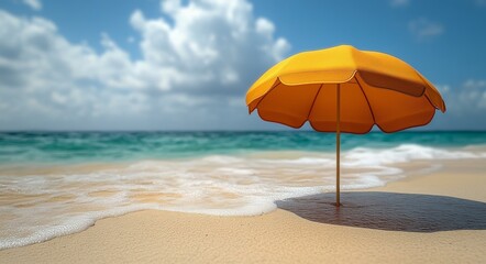 Fototapeta premium Tropical Beach Scene, Sun Umbrella