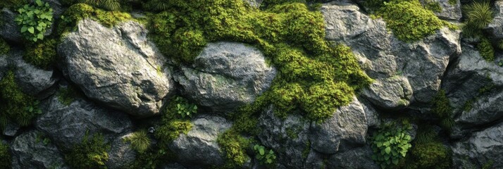 Obraz premium Lush Mossy Rock Surface, vibrant green textures, soft natural patterns, earthy and serene, perfect for nature-inspired designs and backgrounds