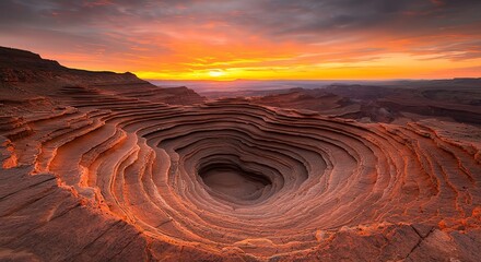 Stunning sunset over a red rock canyon in landscape.