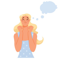 Woman Character Dreaming with Cumulus Cloud Imagining Vector Illustration
