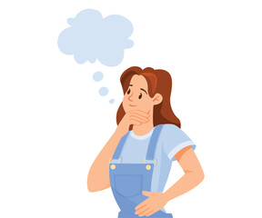 Woman Character Dreaming with Cumulus Cloud Imagining Vector Illustration