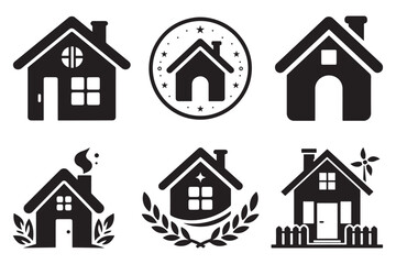 Fototapeta premium Flat Black House Icons Home, Apartment, and Cottage Silhouette Vector Collection