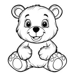 Fototapeta premium Coloring sheet for children with a cute bear. Worksheet, Simple coloring activity for kids. Coloring book