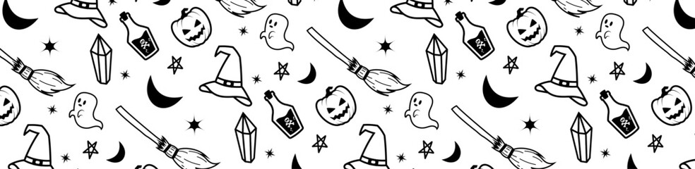 halloween icon theme background seamless pattern cute black transparent
