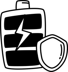 hand drawn illustration of battery protection and guarantee icon