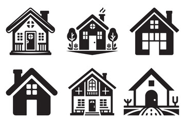 Fototapeta premium Black Silhouette Icon Set Residential Buildings and Homes Vector