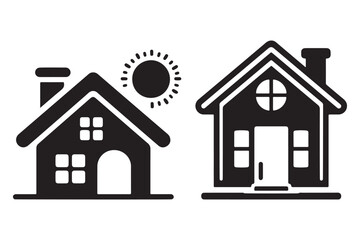 Simple Black Home Icons Apartment, House, and Cottage Vector Illustrations