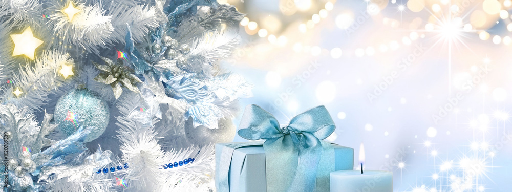 Poster beautiful christmas themed image in soft blue tones with space for text.